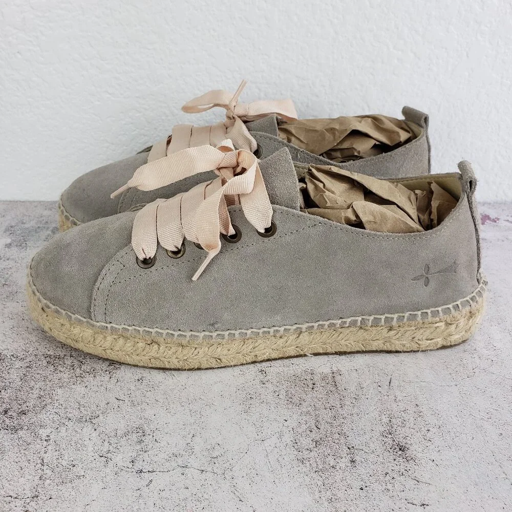 Manebi Hamptons Espadrille Sneaker Platform Jute Gray Suede Leather size 41